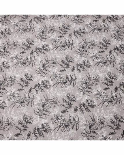Dusty Grey Black White Floral Line Art Printed Linen Fabric, 140 Cms Width, Made in India-D23719