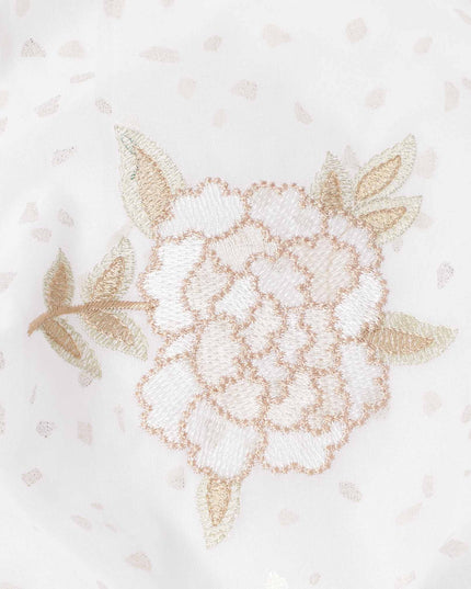 قماش فوال قطني أبيض نقي مطرز بنقشة زهور مع تفاصيل ترتر، عرض 140 سم، صنع في الهند - D23724