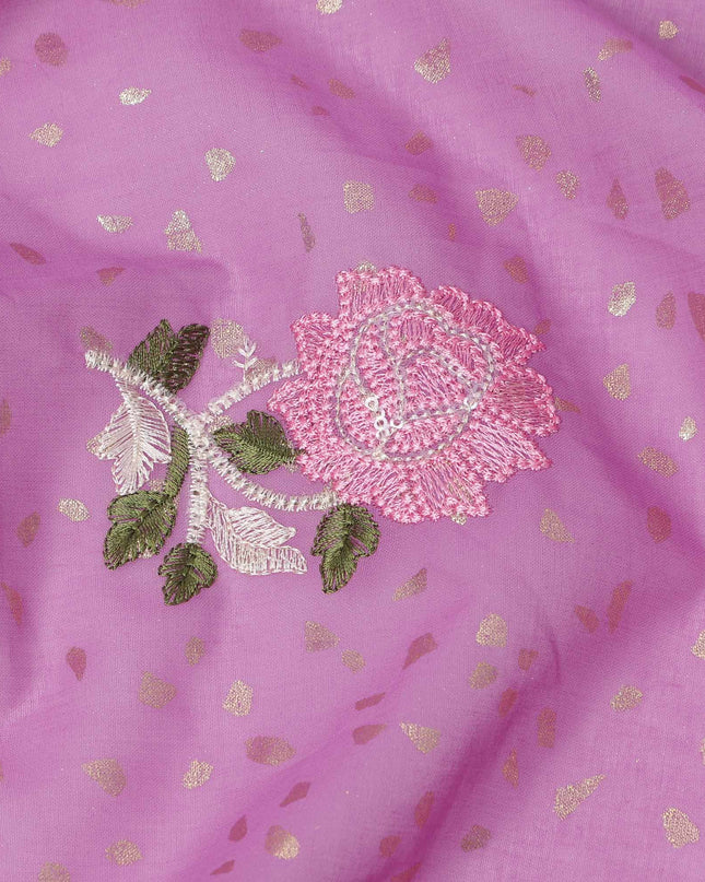 Lavender Pink Multicolor Floral Embroidered Cotton Voile Fabric with Sequin Accents, 140 Cms Width, Made in India-D23725
