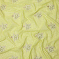 Lime Green Floral Embroidered Cotton Voile Fabric with Sequin Highlights, 140 Cms Width, Made in India-D23726 - Regal Fabrics