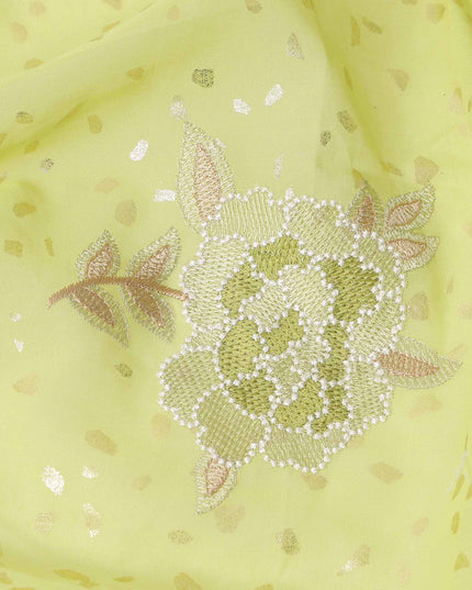Lime Green Floral Embroidered Cotton Voile Fabric with Sequin Highlights, 140 Cms Width, Made in India-D23726 - Regal Fabrics