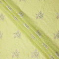 Lime Green Floral Embroidered Cotton Voile Fabric with Sequin Highlights, 140 Cms Width, Made in India-D23726 - Regal Fabrics