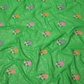 Bright Green Multicolor Floral Embroidered Cotton Voile Fabric with Sequin Detailing, 140 Cms Width, Made in India-D23727 - Regal Fabrics