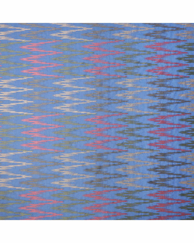 Royal Blue Multicolor Ikat-Inspired Woven Cotton Voile Fabric with Metallic Threads, 140 Cms Width, Made in India-D23729