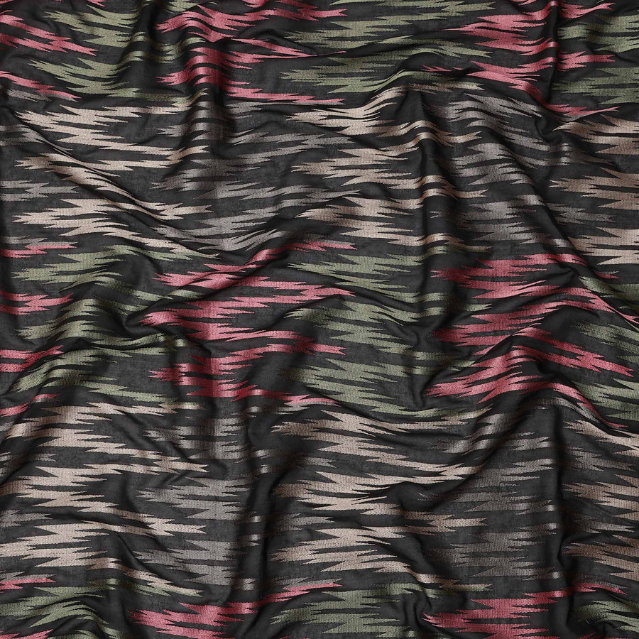 قماش فوال قطني أسود متعدد الألوان مستوحى من الإيكات بخيوط معدنية، عرض 140 سم، صنع في الهند - D23730