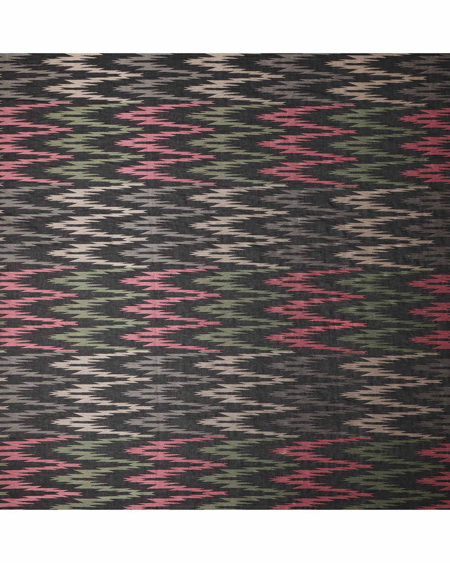 Black Multicolor Ikat-Inspired Woven Cotton Voile Fabric with Metallic Threads, 140 Cms Width, Made in India-D23730