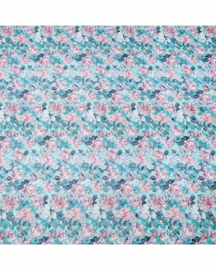 قماش فوال قطني مطبوع عليه زهور باللونين الأزرق المائي والوردي بالكامل مع تأثير الألوان المائية، عرض 140 سم، صنع في الهند - D23733