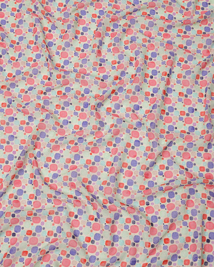 Cream Base Multicolor Abstract Geometric Printed Cotton Voile Fabric, 140 Cms Width, Made in India-D23734