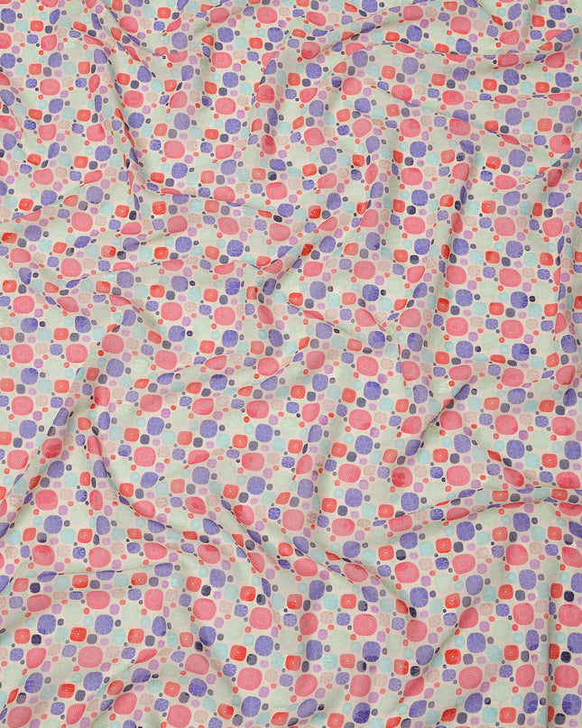 Cream Base Multicolor Abstract Geometric Printed Cotton Voile Fabric, 140 Cms Width, Made in India-D23734