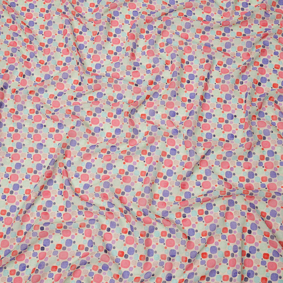 Cream Base Multicolor Abstract Geometric Printed Cotton Voile Fabric, 140 Cms Width, Made in India-D23734