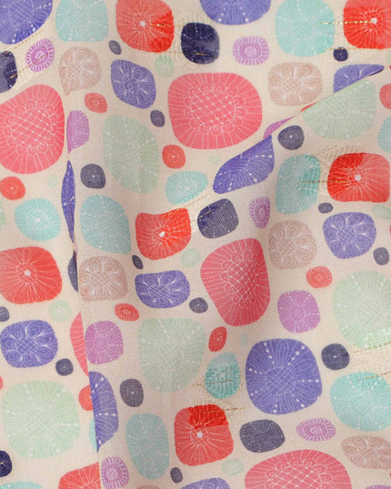Cream Base Multicolor Abstract Geometric Printed Cotton Voile Fabric, 140 Cms Width, Made in India-D23734