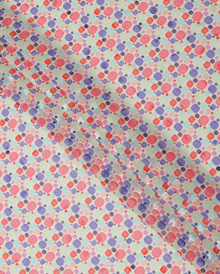 Cream Base Multicolor Abstract Geometric Printed Cotton Voile Fabric, 140 Cms Width, Made in India-D23734