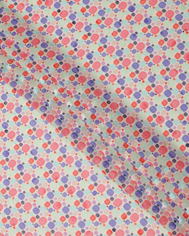 Cream Base Multicolor Abstract Geometric Printed Cotton Voile Fabric, 140 Cms Width, Made in India-D23734