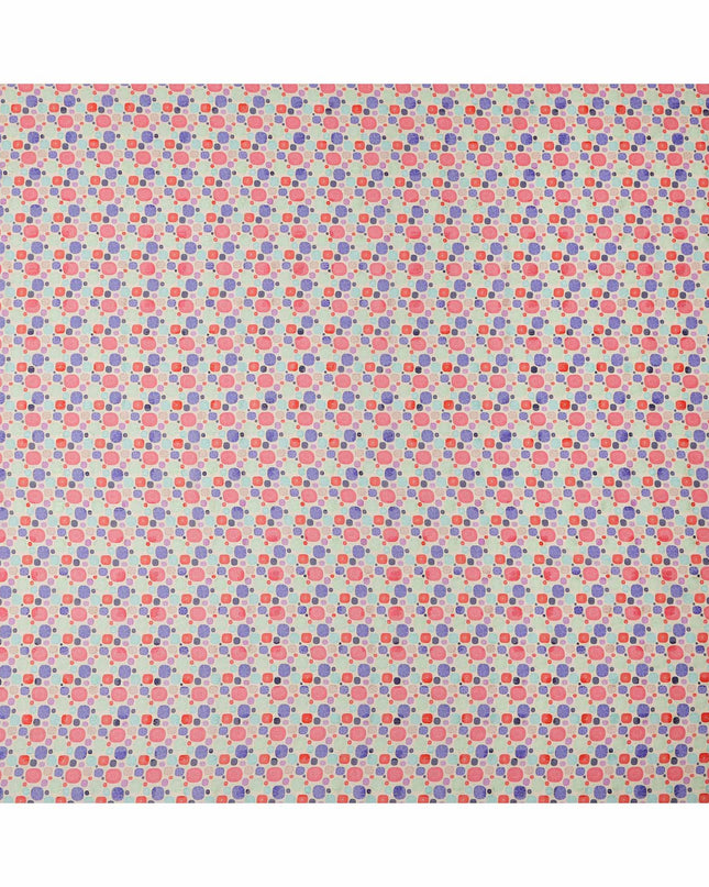 Cream Base Multicolor Abstract Geometric Printed Cotton Voile Fabric, 140 Cms Width, Made in India-D23734