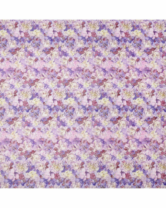 Lavender and Mauve Digital Floral Printed Cotton Voile Fabric with Cream Blooms and Soft Leaf Accents, 140 Cms Width, Made in India-D23738