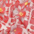 Coral Red Daisy Floral Printed Cotton Voile Fabric with Brushstroke Background, 140 Cms Width, Made in India-D23740