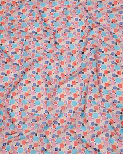 Beige Multicolor Abstract Pebble Printed Cotton Voile Fabric, 140 Cms Width, Made in India-D23741