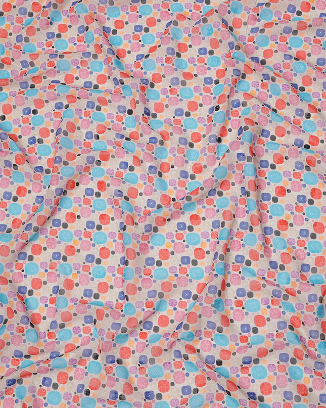 Beige Multicolor Abstract Pebble Printed Cotton Voile Fabric, 140 Cms Width, Made in India-D23741