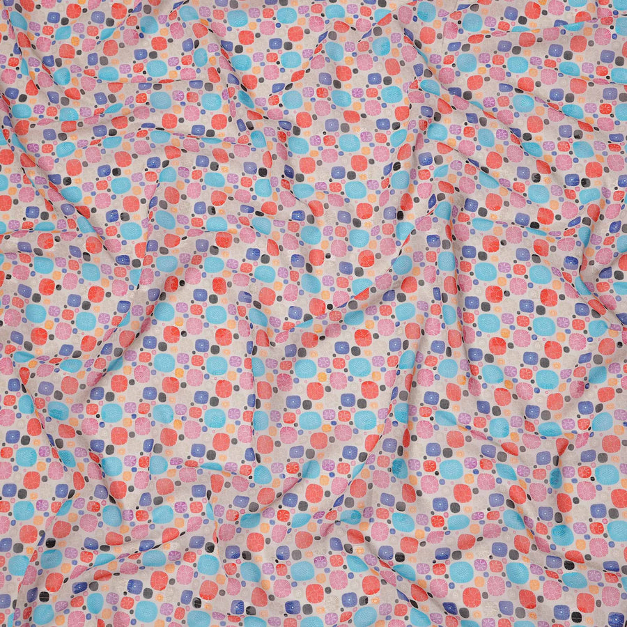 Beige Multicolor Abstract Pebble Printed Cotton Voile Fabric, 140 Cms Width, Made in India-D23741