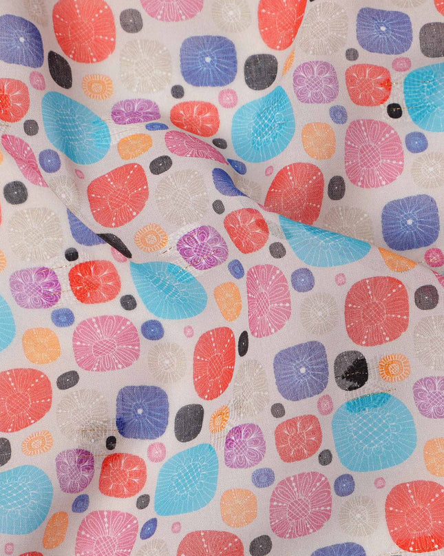 Beige Multicolor Abstract Pebble Printed Cotton Voile Fabric, 140 Cms Width, Made in India-D23741