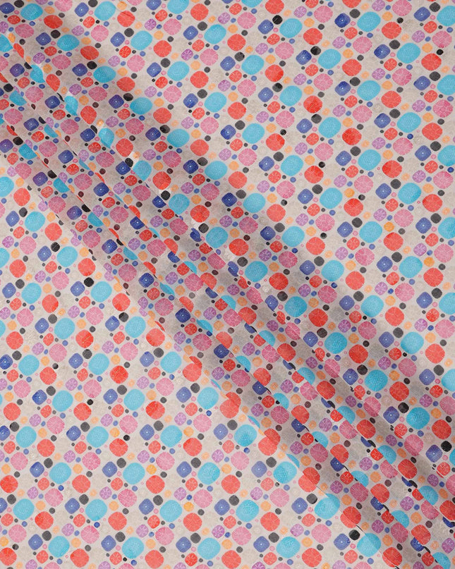 Beige Multicolor Abstract Pebble Printed Cotton Voile Fabric, 140 Cms Width, Made in India-D23741