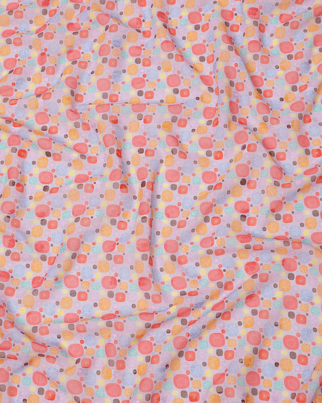 Lavender Multicolor Pebble Motif Printed Cotton Voile Fabric, 140 Cms Width, Made in India-D23742