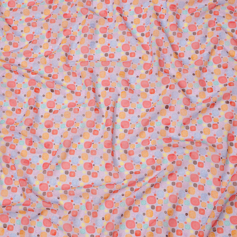 Lavender Multicolor Pebble Motif Printed Cotton Voile Fabric, 140 Cms Width, Made in India-D23742