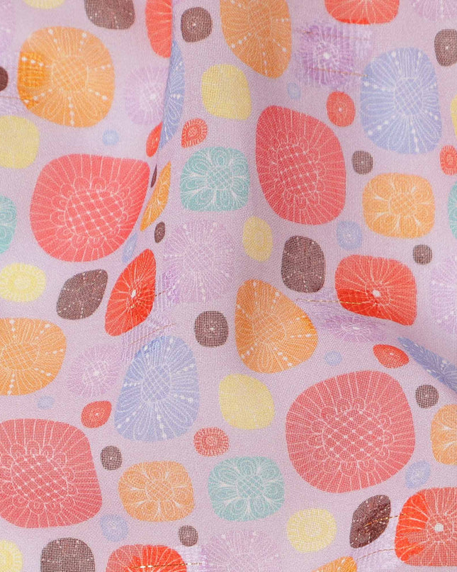 Lavender Multicolor Pebble Motif Printed Cotton Voile Fabric, 140 Cms Width, Made in India-D23742