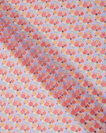 Lavender Multicolor Pebble Motif Printed Cotton Voile Fabric, 140 Cms Width, Made in India-D23742