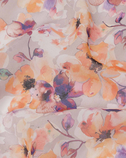 Peach Lavender Floral Bloom Printed Cotton Voile Fabric, 140 Cms Width, Made in India-D23743