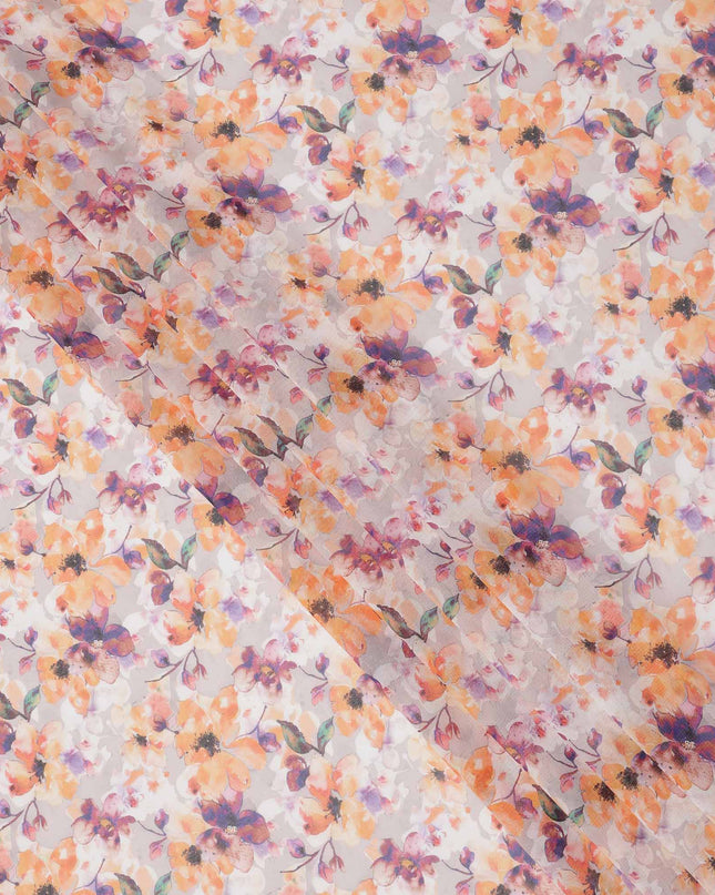 Peach Lavender Floral Bloom Printed Cotton Voile Fabric, 140 Cms Width, Made in India-D23743 - Regal Fabrics