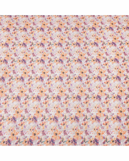 Peach Lavender Floral Bloom Printed Cotton Voile Fabric, 140 Cms Width, Made in India-D23743