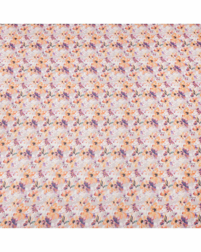 Peach Lavender Floral Bloom Printed Cotton Voile Fabric, 140 Cms Width, Made in India-D23743 - Regal Fabrics