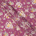 Magenta Base Multicolor Bloom Floral Printed Pure Silk Crepe Fabric, 110 Cms Width, Made in India-D23959