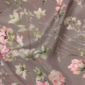 Mink Brown Base Blush Pink Floral Vine Printed Pure Silk Crepe Fabric, 110 Cms Width, Made in India-D23962