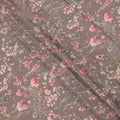 Mink Brown Base Blush Pink Floral Vine Printed Pure Silk Crepe Fabric, 110 Cms Width, Made in India-D23962