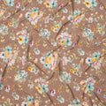 Taupe Brown Base Multicolor Pastel Floral Printed Pure Silk Crepe Fabric, 110 Cms Width, Made in India-D23963