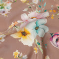 Taupe Brown Base Multicolor Pastel Floral Printed Pure Silk Crepe Fabric, 110 Cms Width, Made in India-D23963