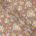 Taupe Brown Base Multicolor Pastel Floral Printed Pure Silk Crepe Fabric, 110 Cms Width, Made in India-D23963