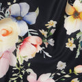 Black Base Multicolor Pastel Rose Cluster Printed Pure Silk Crepe Fabric, 110 Cms Width, Made in India-D23964