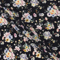 Black Base Multicolor Pastel Rose Cluster Printed Pure Silk Crepe Fabric, 110 Cms Width, Made in India-D23964