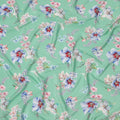 Mint Green Base Blue and Pink Orchid Floral Printed Pure Silk Crepe Fabric, 110 Cms Width, Made in India-D23965