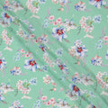Mint Green Base Blue and Pink Orchid Floral Printed Pure Silk Crepe Fabric, 110 Cms Width, Made in India-D23965