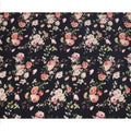 Midnight Black Base Peach and Blush Floral Bouquet Printed Pure Silk Crepe Fabric, 110 Cms Width, Made in India-D23966