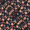 Black Base Multicolor Rose and Daisy Floral Printed Pure Silk Crepe Fabric, 110 Cms Width, Made in India-D23968