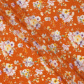 Burnt Orange Base Multicolor Pastel Blossom Printed Pure Silk Crepe Fabric, 110 Cms Width, Made in India-D23969