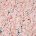 Blush Pink Base Blue and Coral Botanical Line Art Floral Printed Pure Silk Crepe Fabric, 110 Cms Width, Made in India-D23970 - Regal Fabrics