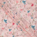 Blush Pink Base Blue and Coral Botanical Line Art Floral Printed Pure Silk Crepe Fabric, 110 Cms Width, Made in India-D23970 - Regal Fabrics