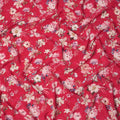 Cherry Red Base Multicolor Botanical Garden Floral Printed Pure Silk Crepe Fabric, 110 Cms Width, Made in India-D23971