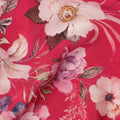 Cherry Red Base Multicolor Botanical Garden Floral Printed Pure Silk Crepe Fabric, 110 Cms Width, Made in India-D23971
